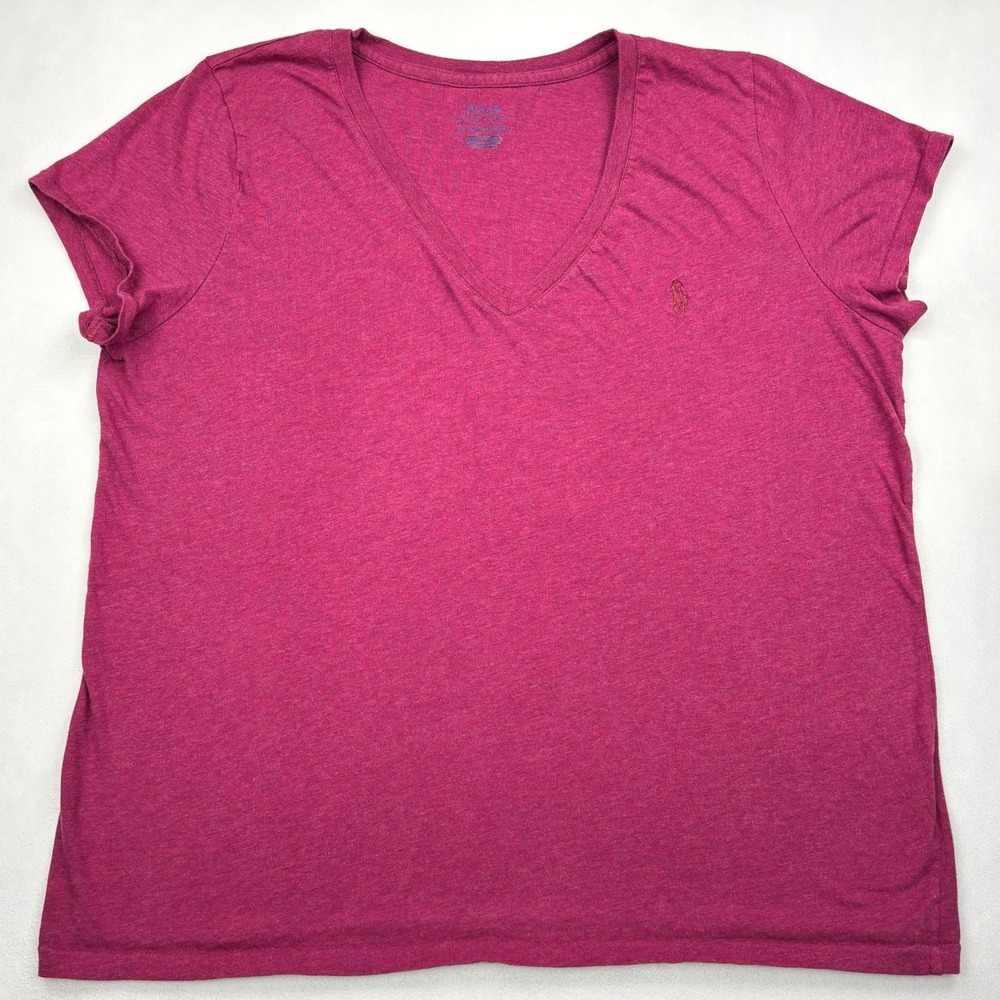 Polo Ralph Lauren T Shirt Womens XL Berry Pink Heather V-Neck Pony Logo Tee Top